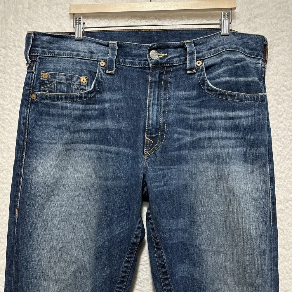 Vintage True Religion World Champ Blue Wash Straight Jeans Sz 36 Made In USA‎
